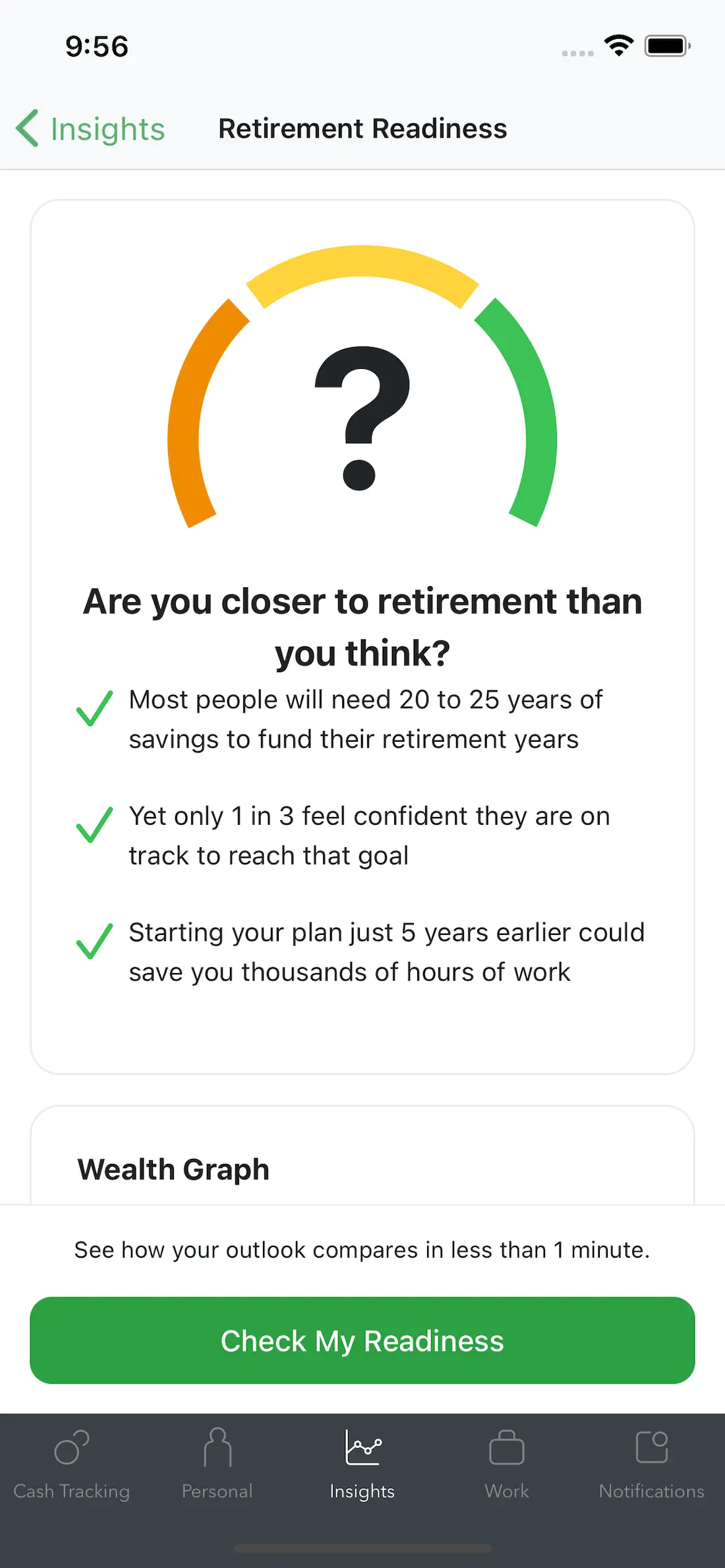 Moneytree app retirement profile form, step 1 of 3, collecting birth year, gender and location