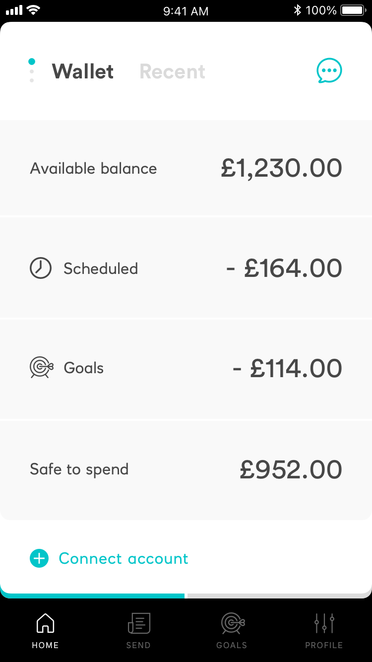Teal mobile banking app onboarding screen