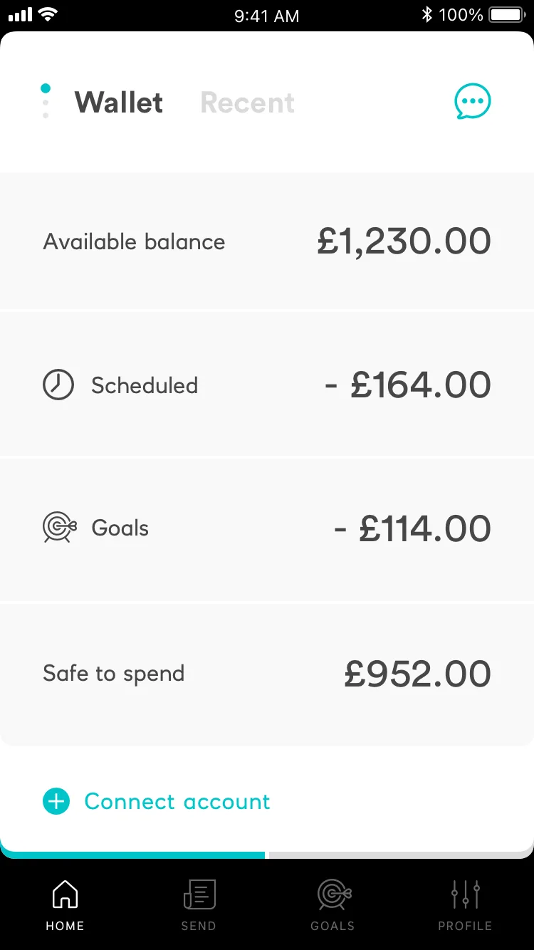 Teal mobile banking app onboarding screen